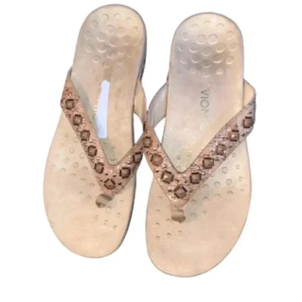 Vionic Floriana Womens Flip Flop Sandals Brown Leather Slip On Thongs